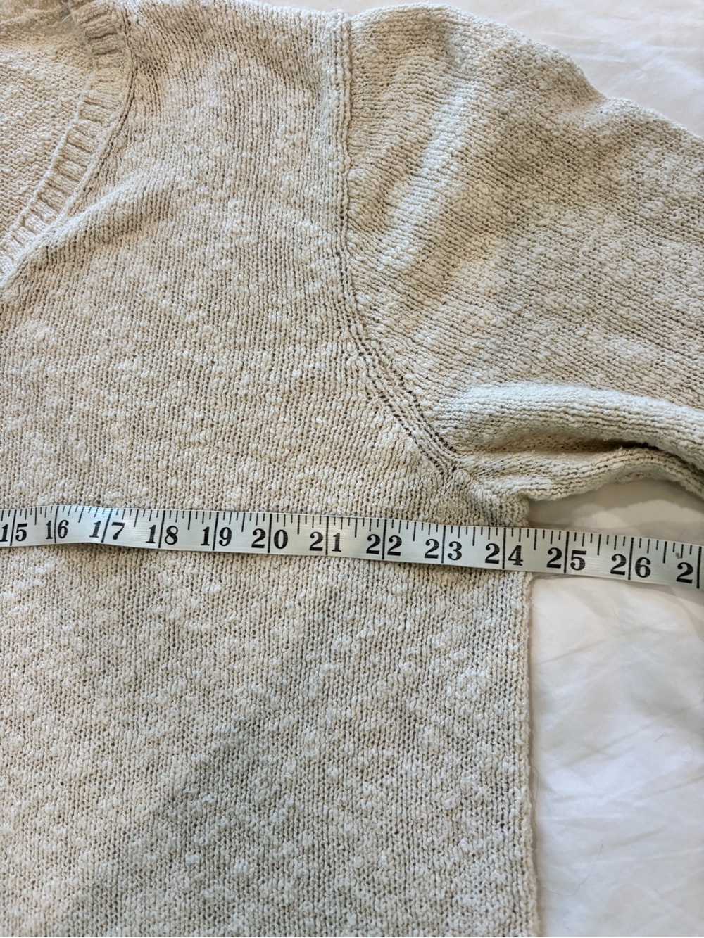 J. Crew Sz 2X Cream Oatmeal Slub Cotton Sweater V-Neck Relaxed Fit EUC - Picture 8 of 9